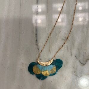Elegant Gold and Teal Feather Necklace